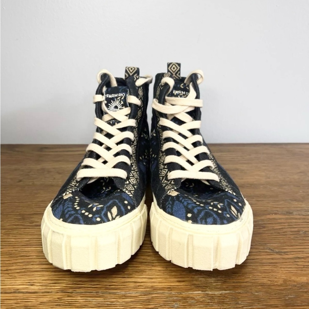 FARM Rio Navy Floral High-Top Sneakers with Cream Laces - Picture 3 of 8